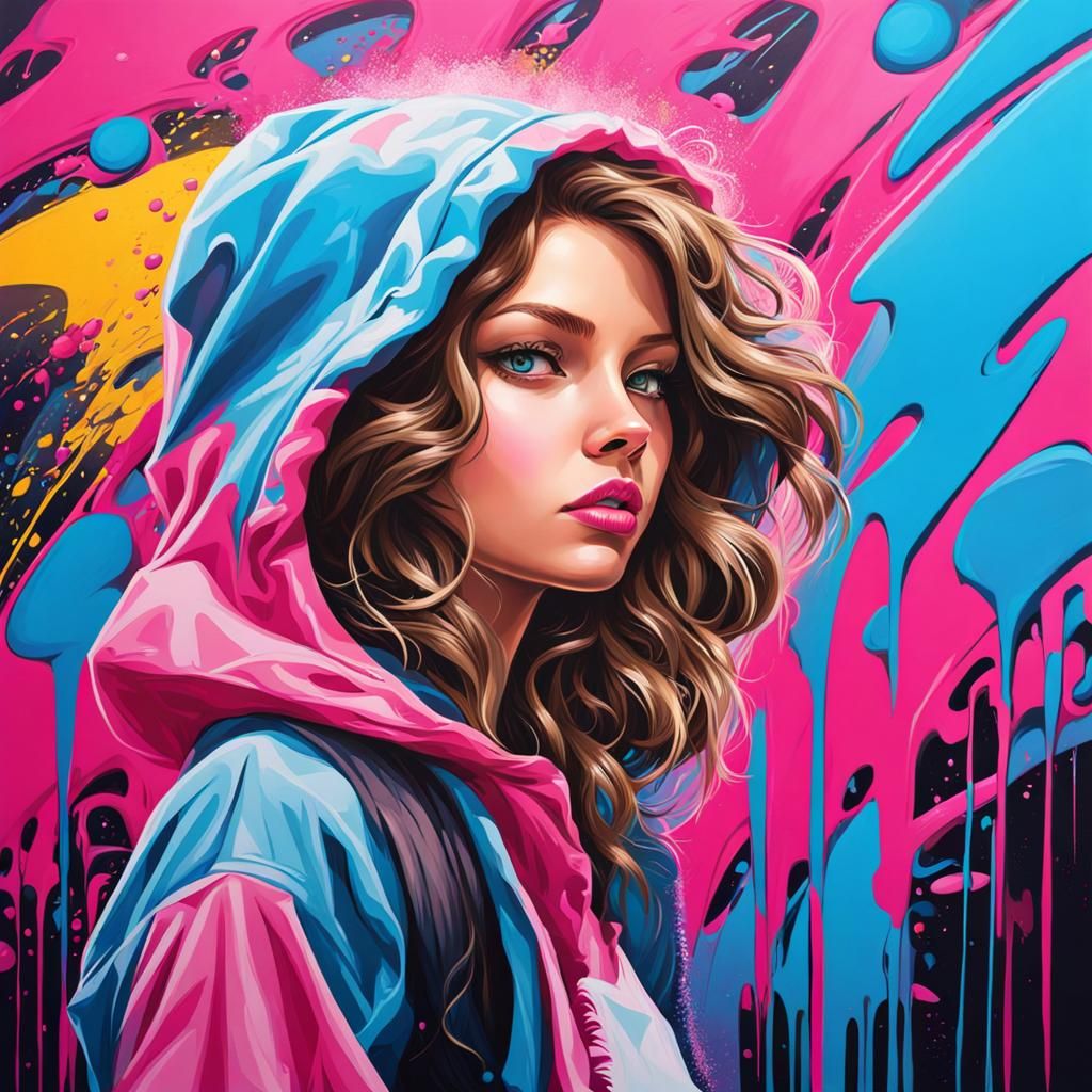 Colorful Graffiti Art of a Teenage Girl
