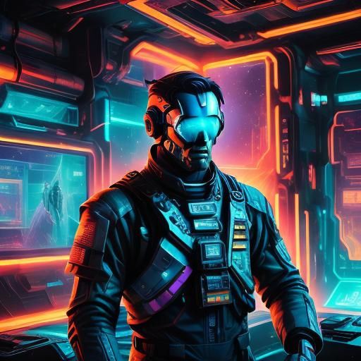 Futuristic Astronaut Floats Among Nebulae in Space