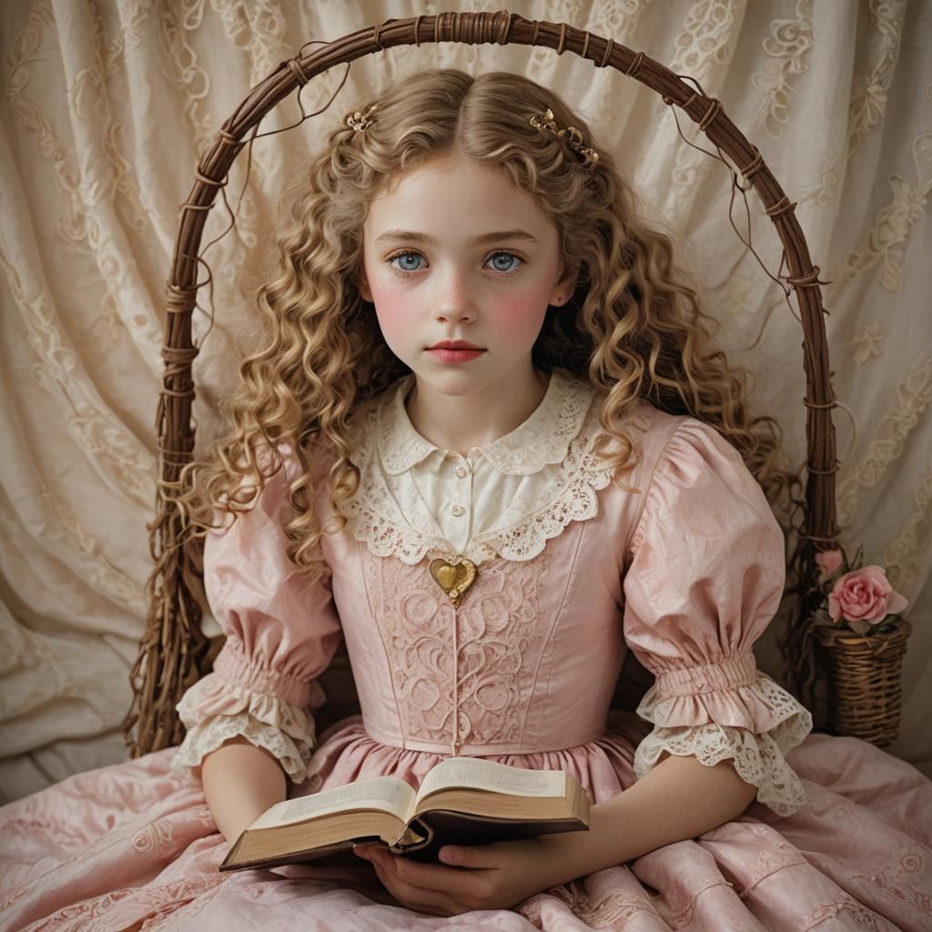 Girl Burns Book in Mystical Art Nouveau Scene