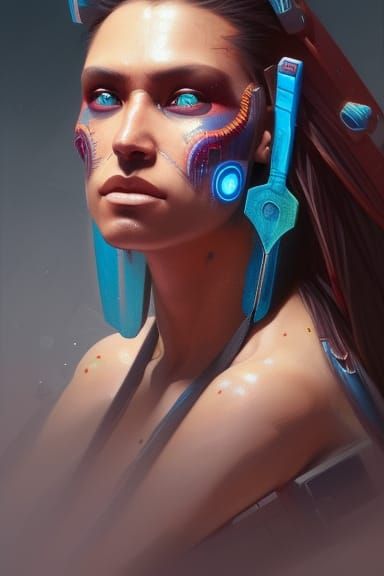 Cyberpunk Native American Warrior Portrait