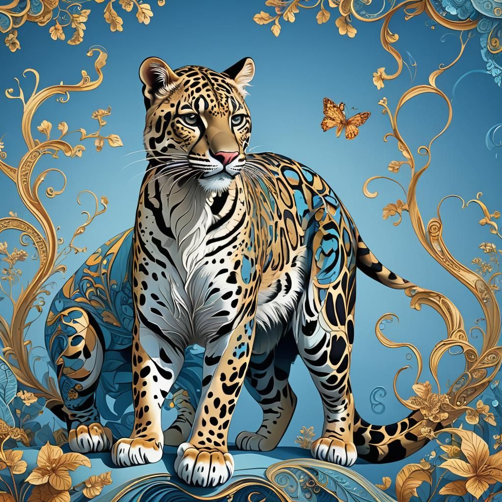 Clouded Leopard Family in a Blue Sky