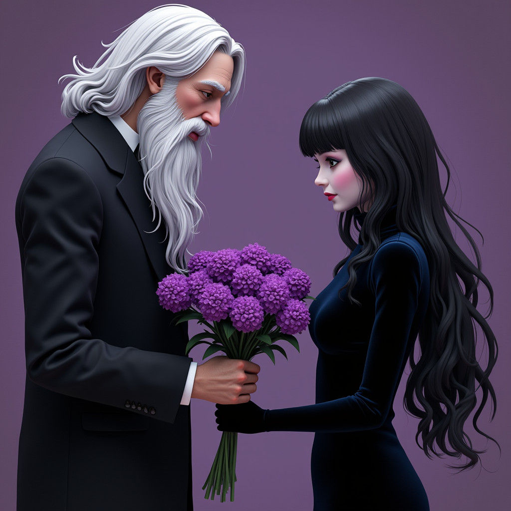 Elegant Man Offering Flowers, Anime-Inspired 3D Art