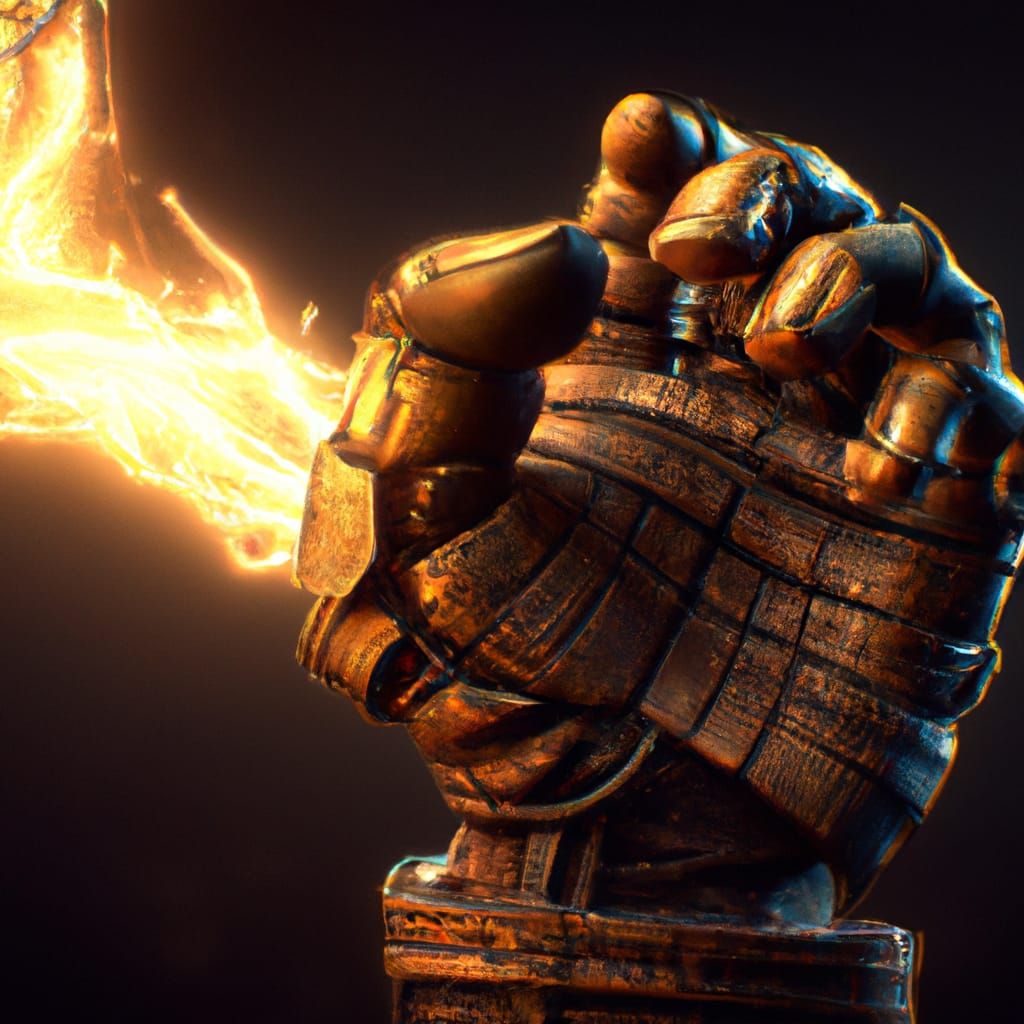 Steampunk Fist Engulfed in Flames: Hyperdetailed Fantasy Art