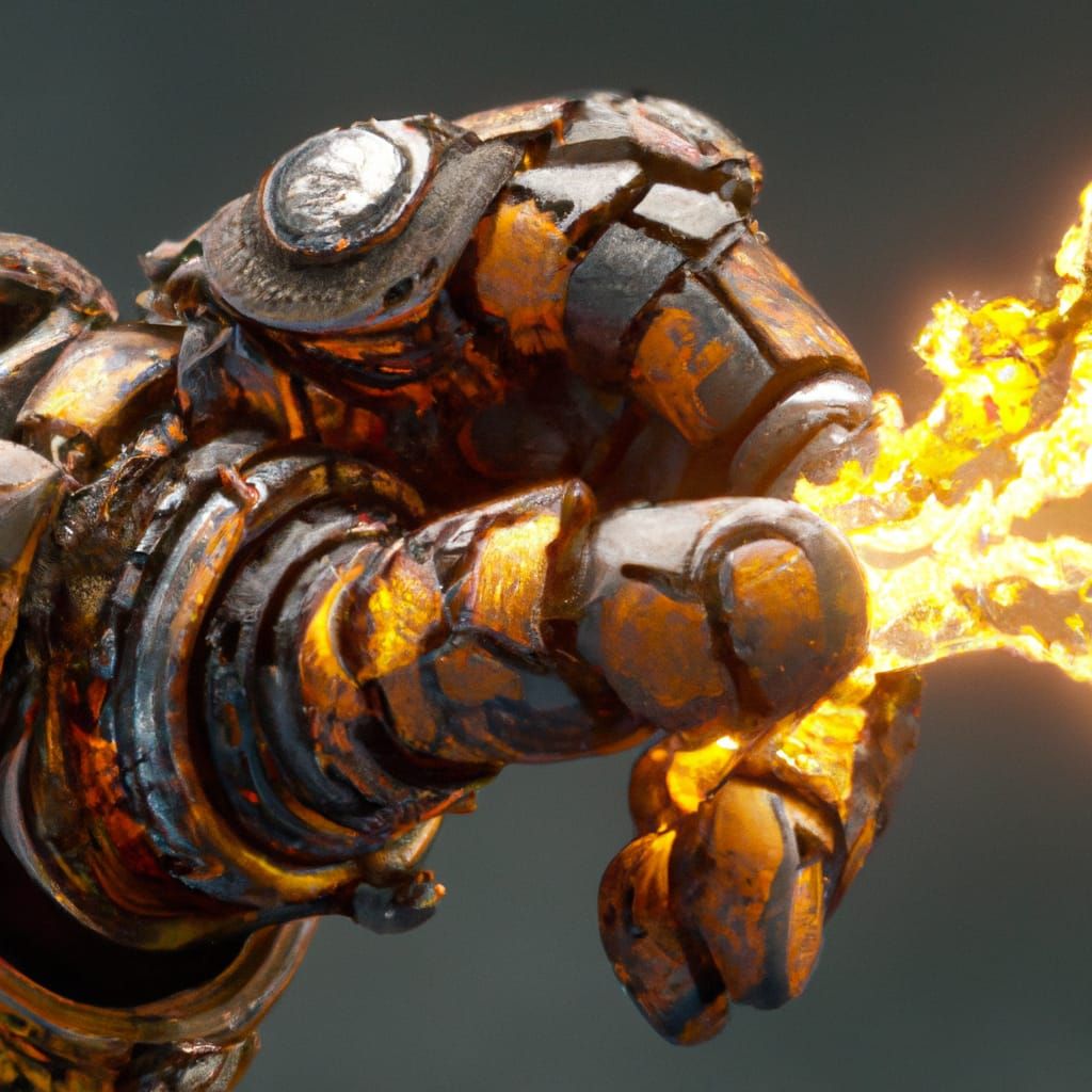 Steampunk Fist Engulfed in Flames: Hyperdetailed Digital Art