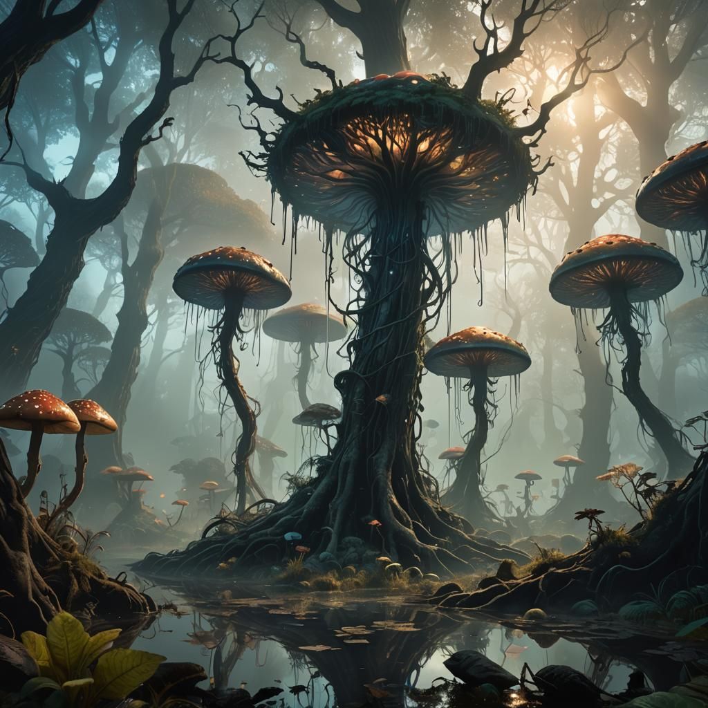 Eerie Alien World Concept Art in Dark Fantasy Style