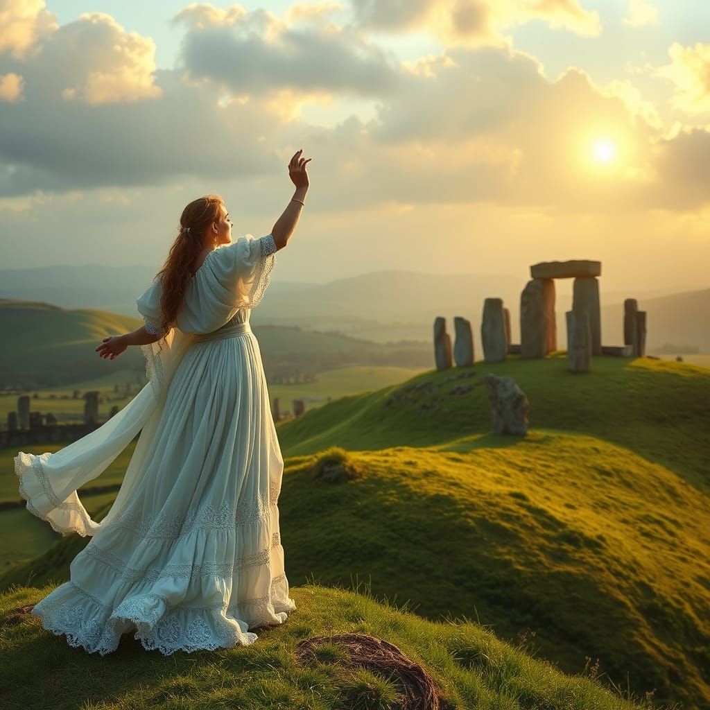 Neolithic Priestess Dances Amidst Ancient Megaliths in Golde...
