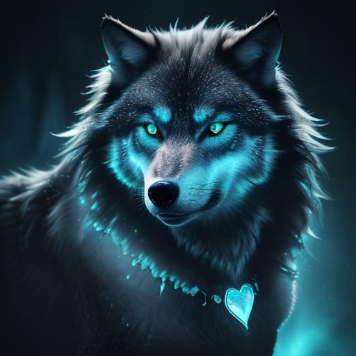 Wolf and Aurora in Gothic Bioluminescent Style