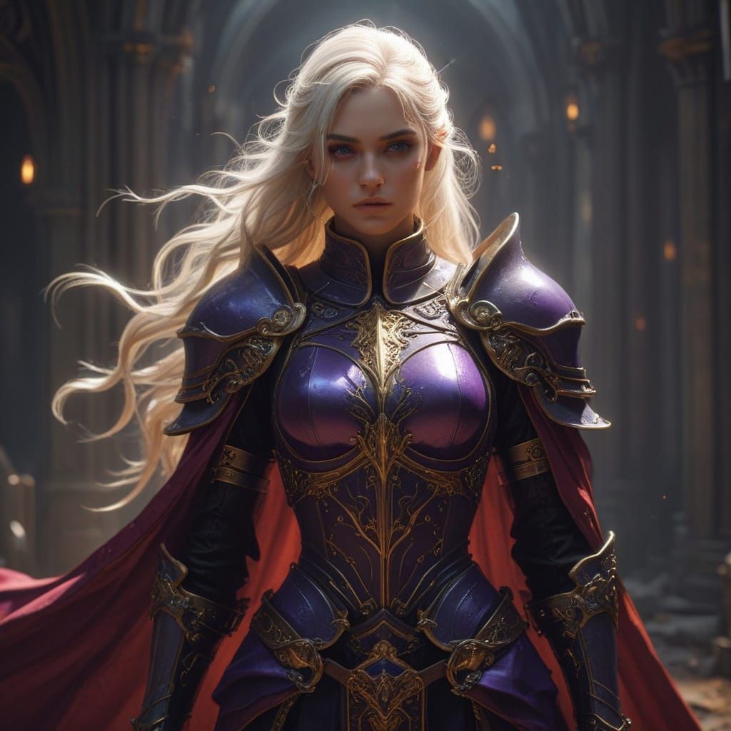 Regal Elf Knight in a Grim, Gothic Cathedral