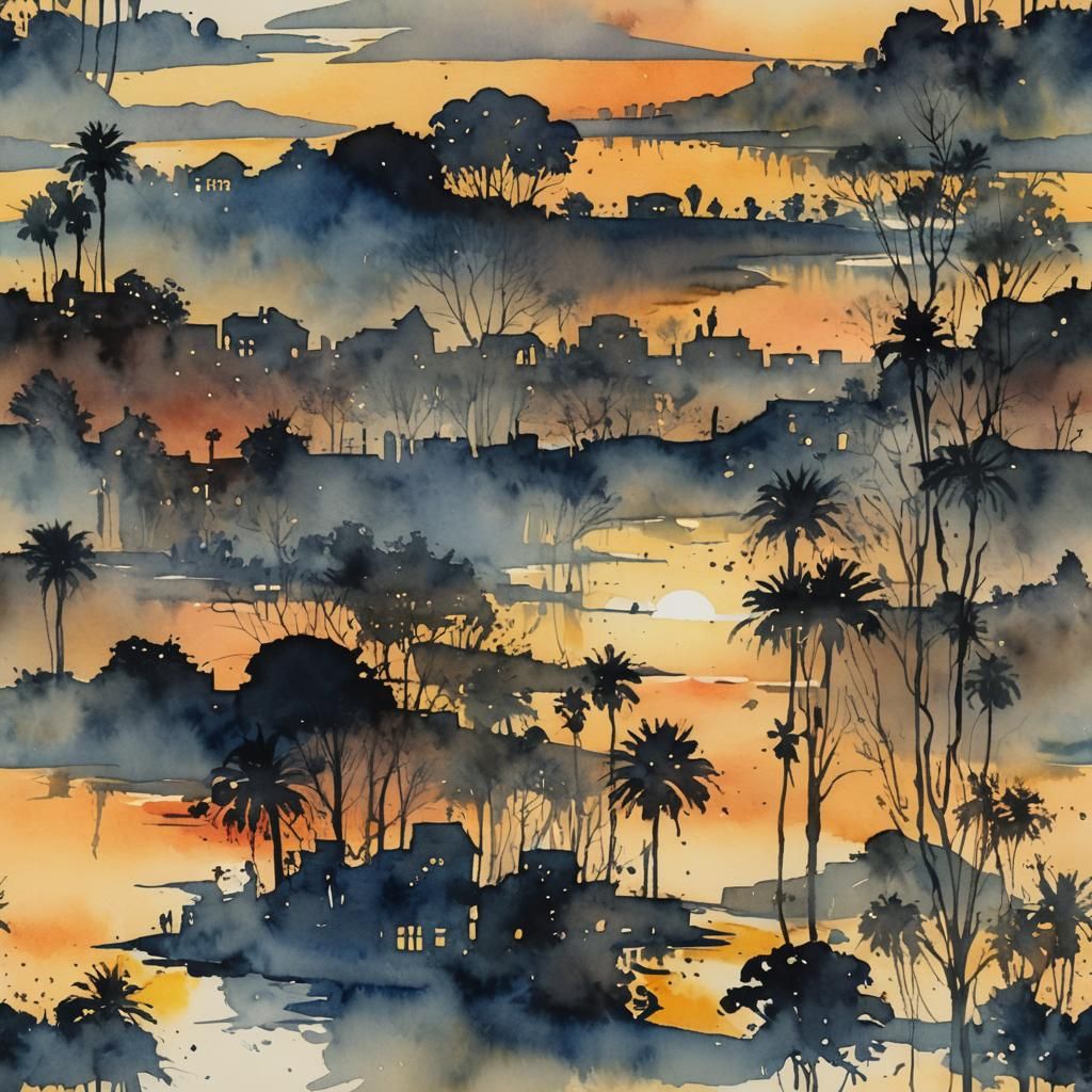 Sunset Boulevard in Turner Watercolour Style