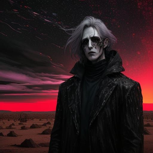 Surreal Desert Figure With Hollowed Eyes