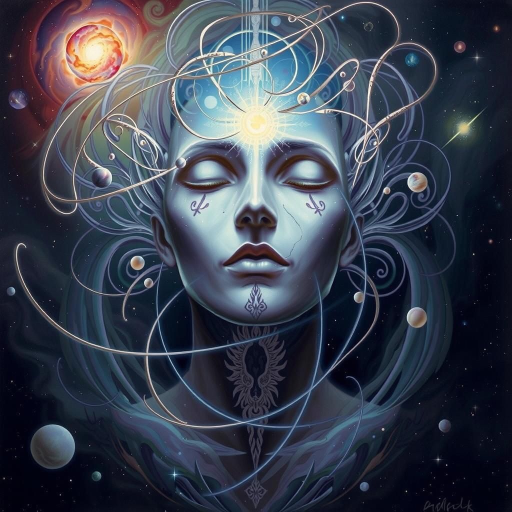 Mystical Figure in Space: Beksiński Watercolor Style