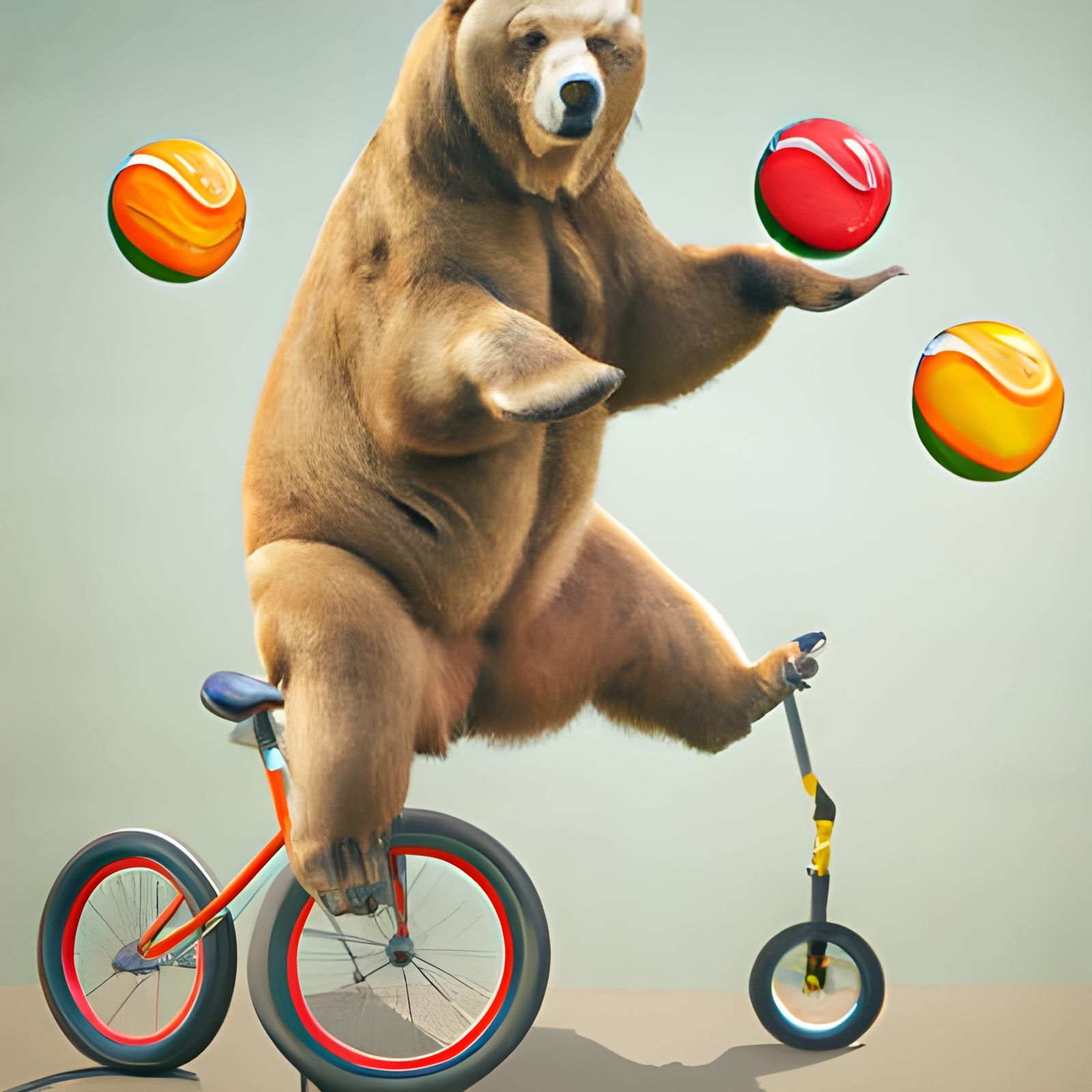 Realistic Bear on Unicycle Juggling Balls