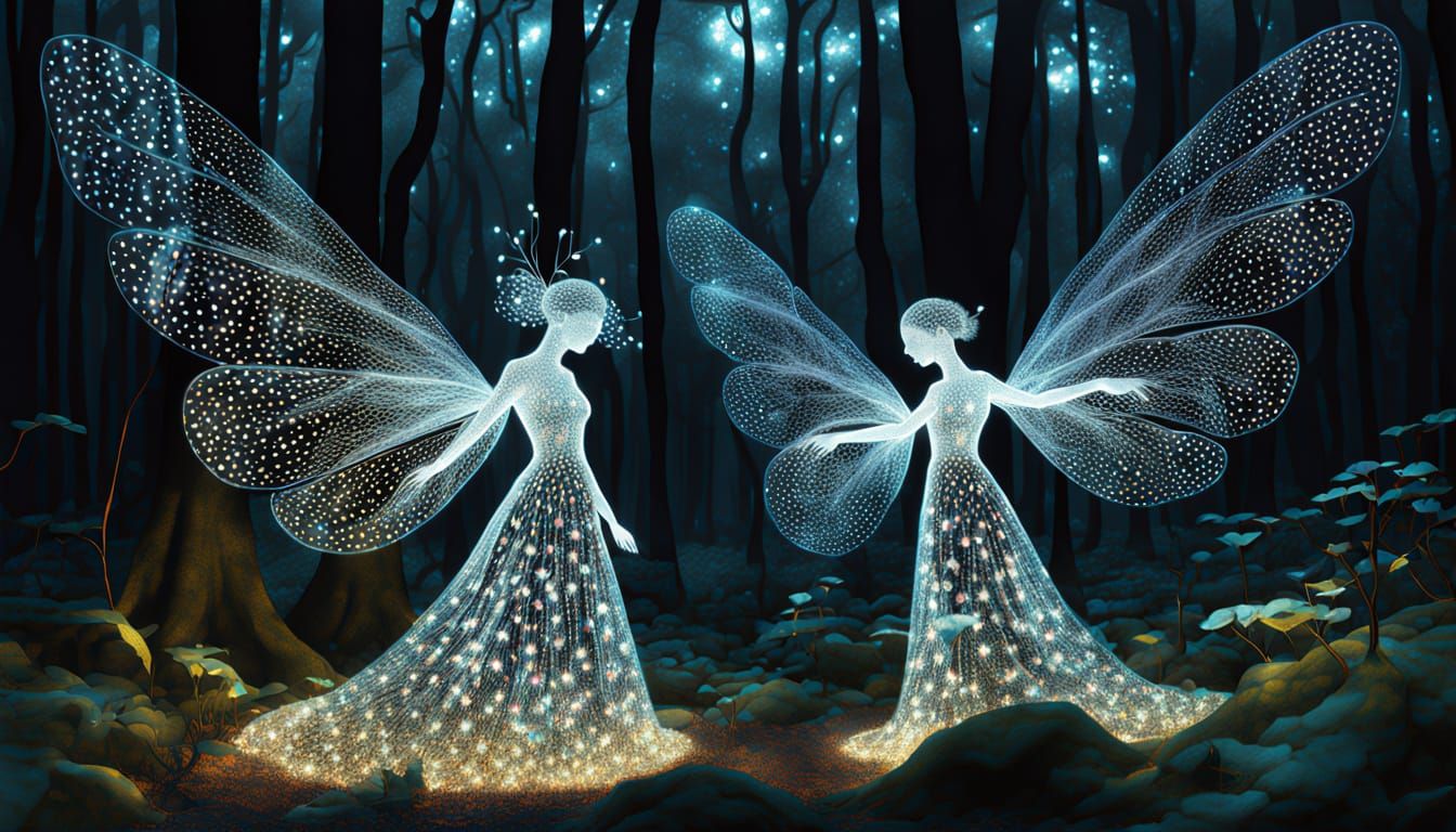 Surreal Bio Art Sculpture with Iridescent Wings and Whimsica...