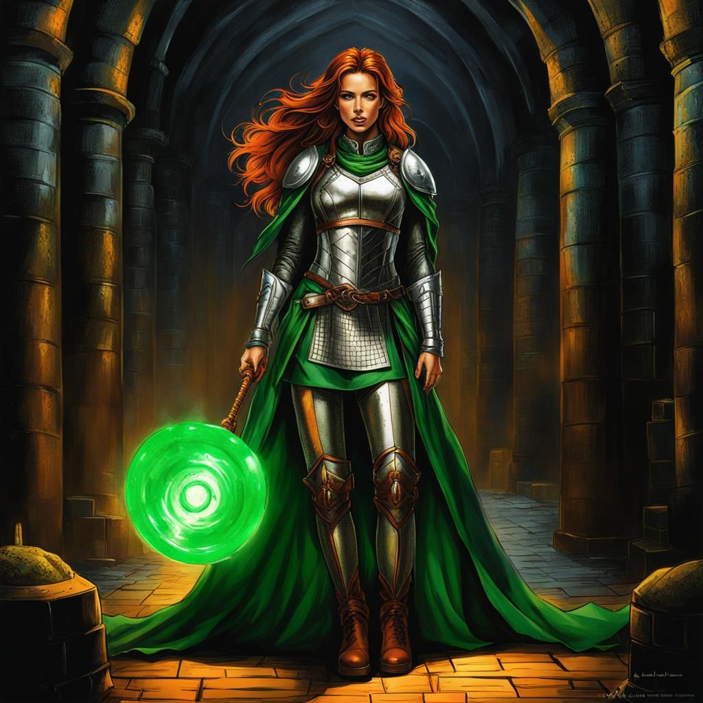 Cleric with Glowing Hammer in Pen and Ink Style