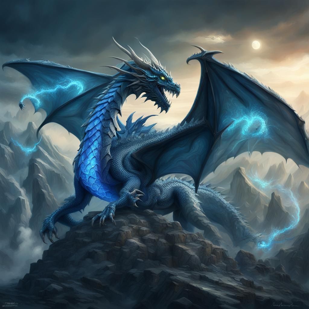 Blue Aura Dragon: Epic Digital Matte Painting