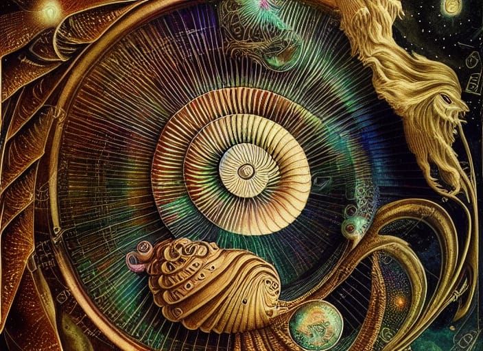 Iridescent Nautilus Shell in Symbolist Mythology Style