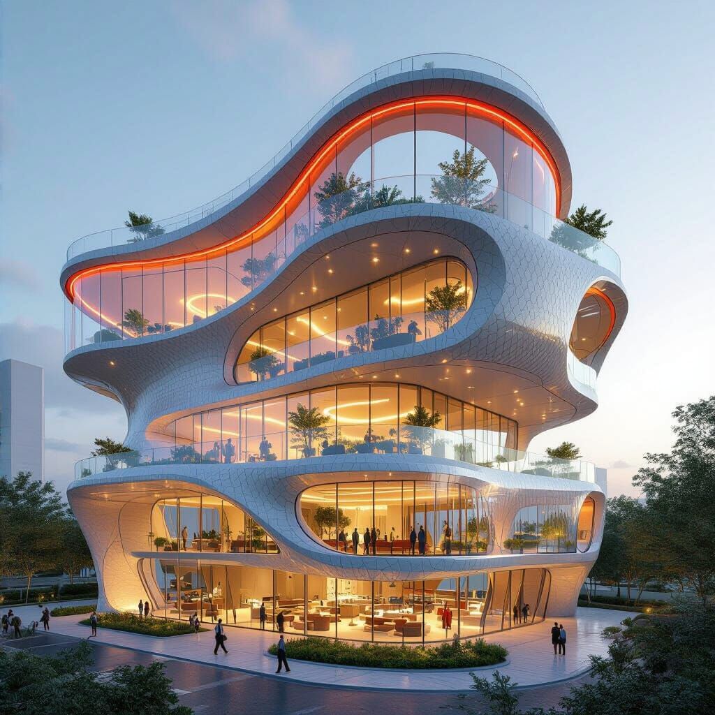 Futuristic Flower Building with Snake Skin Texture and Timbe...