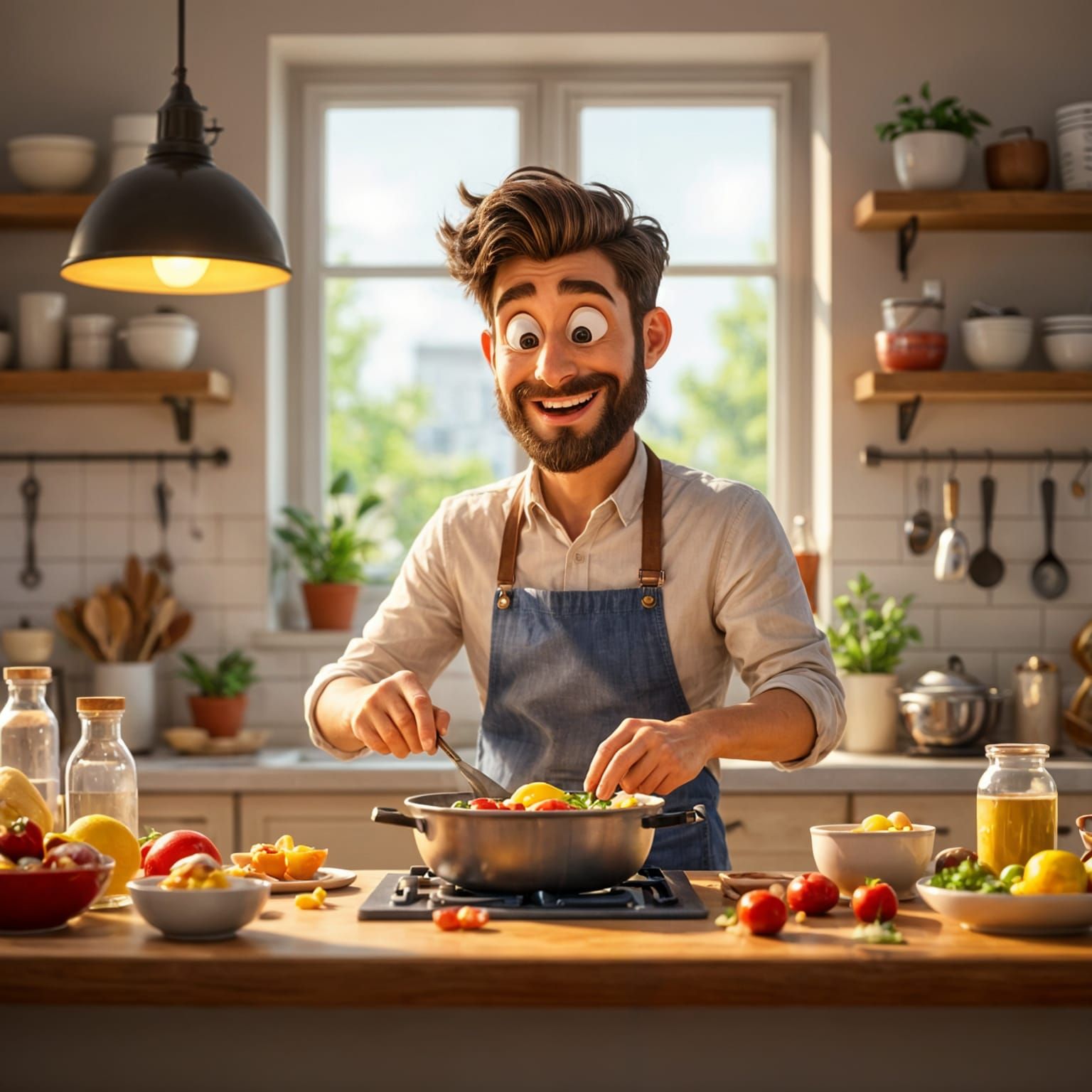 Man Prepares Meal in Cartoon 3D Style