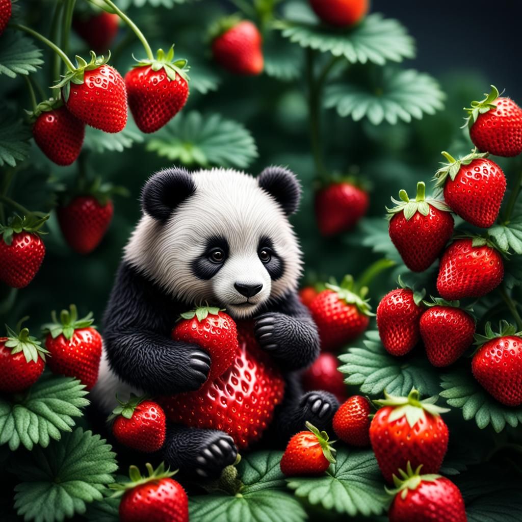 Hyperrealistic Strawberry Panda in Perfect Composition