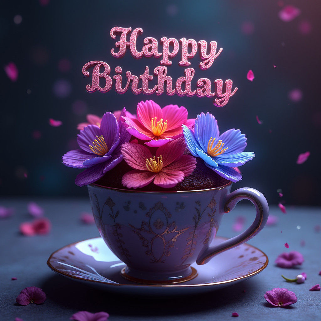 Red Velvet Cake with Fantasy Flowers, Digital Art