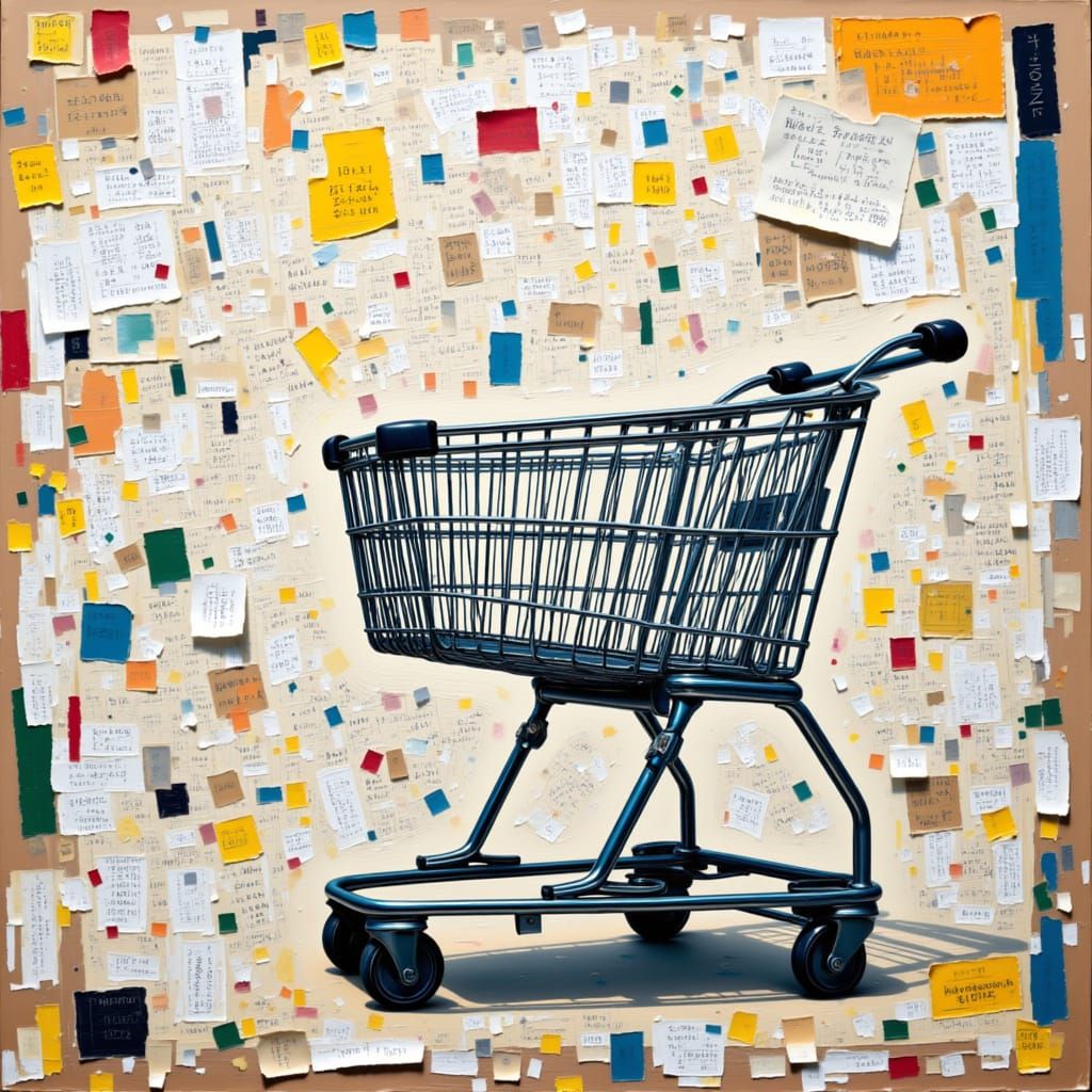 Empty Shopping Cart with Old Lists and Receipts