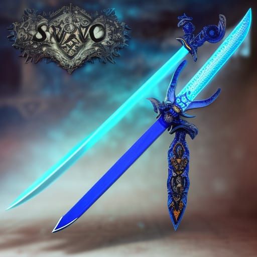 Very powerful vibrant blue Magic sword with good craftsmanship vibes& High quality vibes& gothic vibes& magical vibes