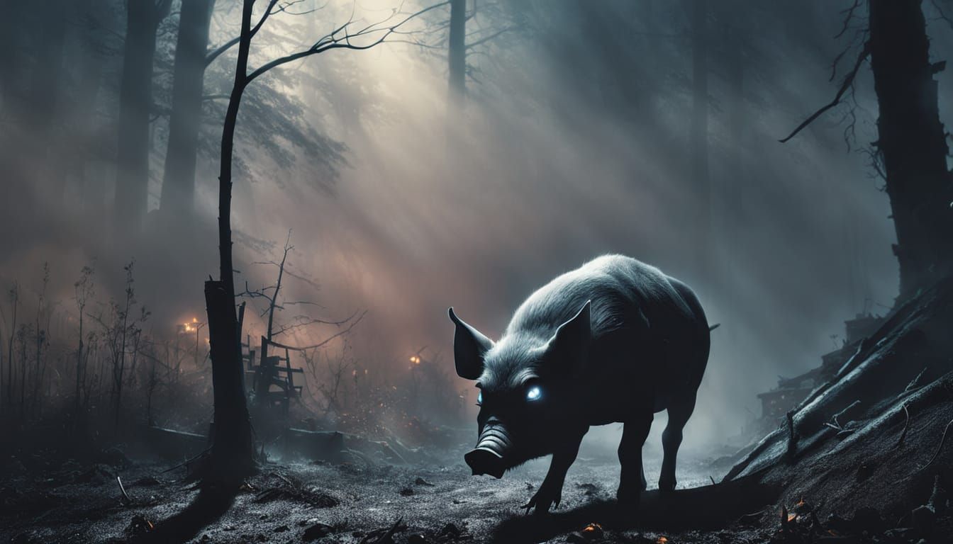 Eerie Pig in Fog, Dark Fantasy Art