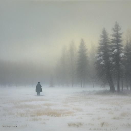 Snowy Meadow Gouache Painting in 19th Century Style