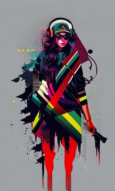 Girl with Headphones in Vector Art Style