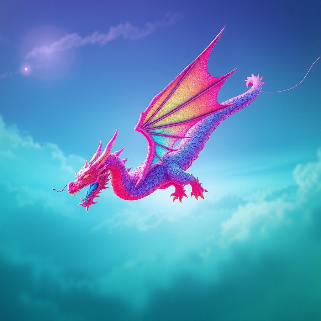 Dragon Kite Soaring in Mystical Sky: Digital Art