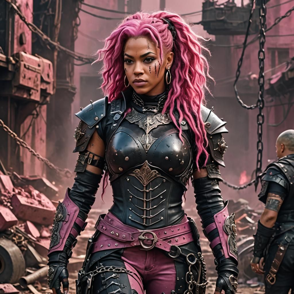 Punk Pillager with Pink Hair in Post-Apocalyptic Style