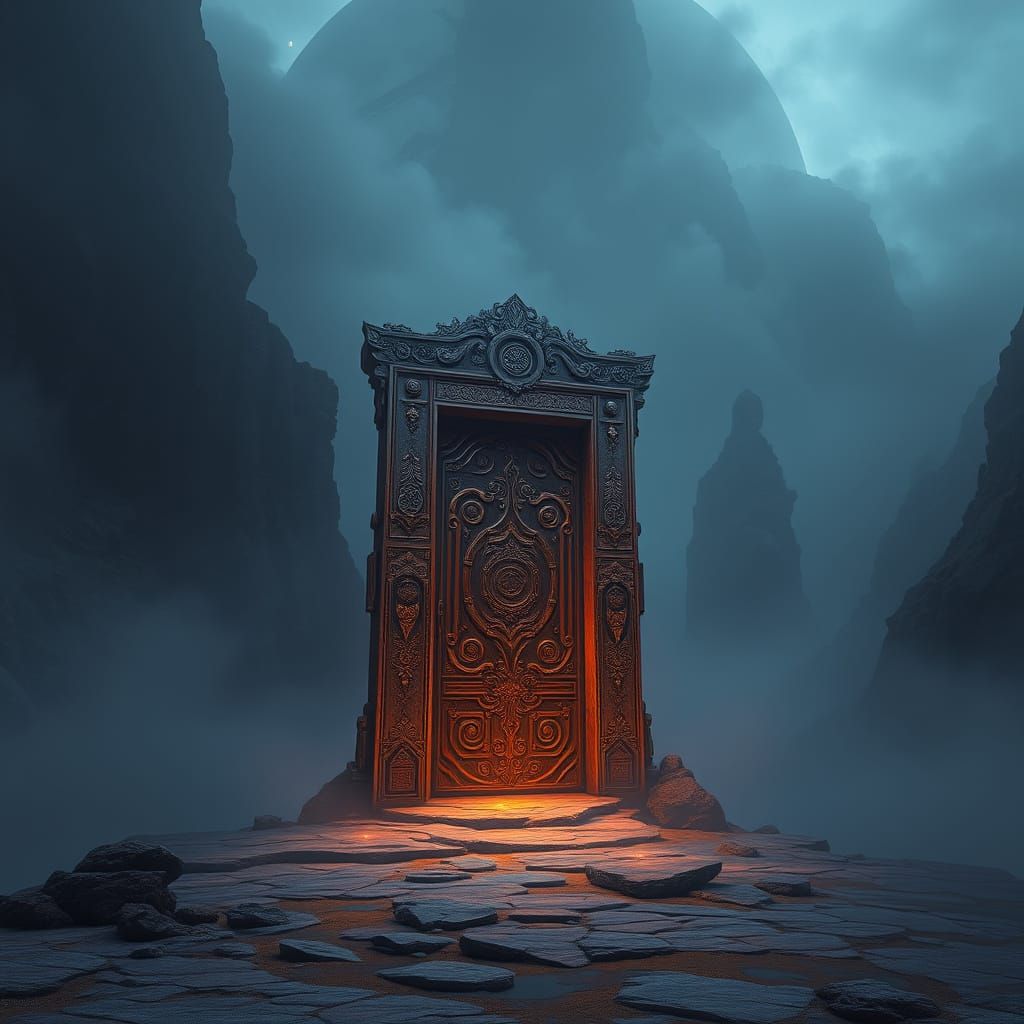 Mystical Door in Fantasy Landscape, Matte Painting Style