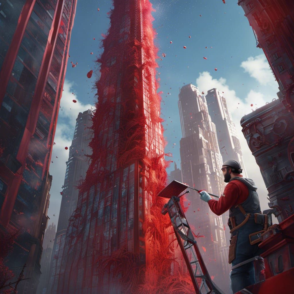 Painter Colors Skyscraper Red: Detailed Matte Painting