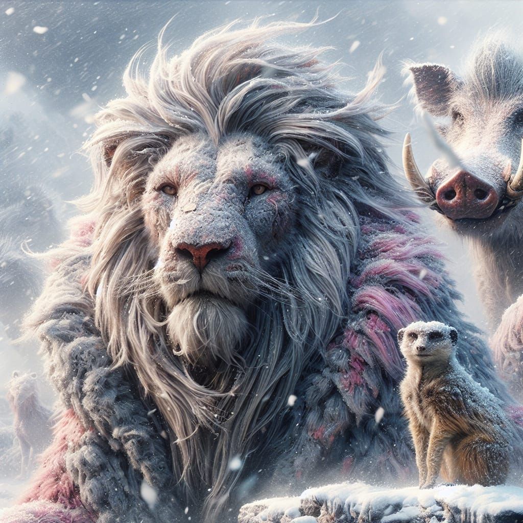 Majestic Lion in Snowstorm: A Matte Painting