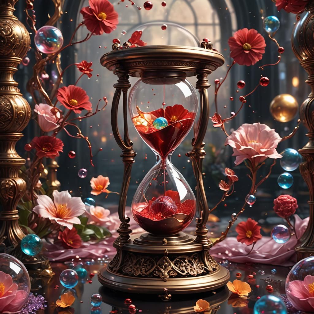 Red Liquid Hourglass in Dark Fantasy Style