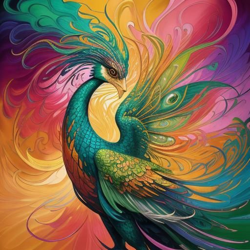 Dragon Peacock Woman in Abstract Expressionism