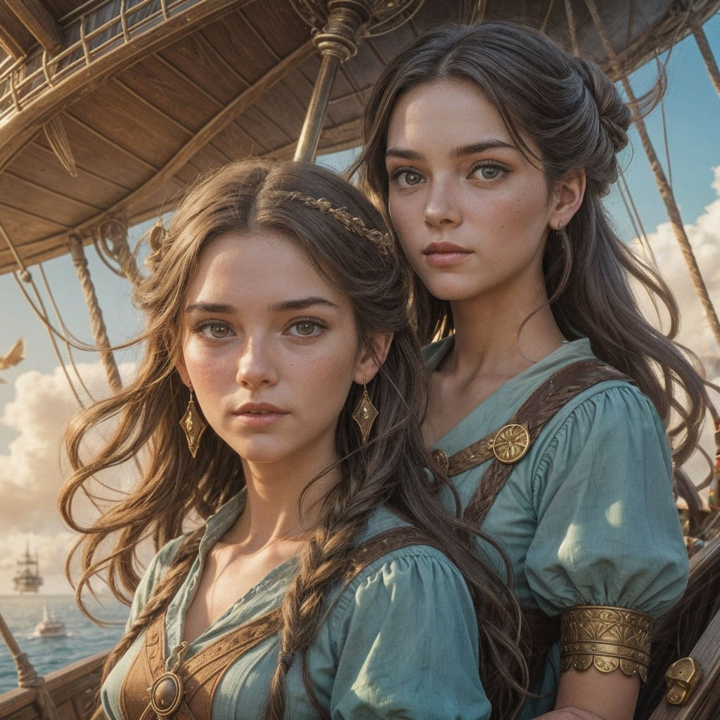 Fantasy Airship Adventure with Twin Sisters