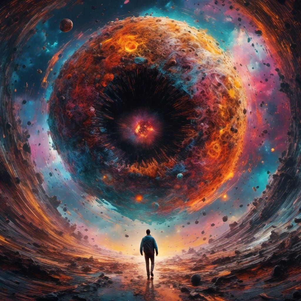 Man Walks into Black Hole: Hyperrealistic Digital Art