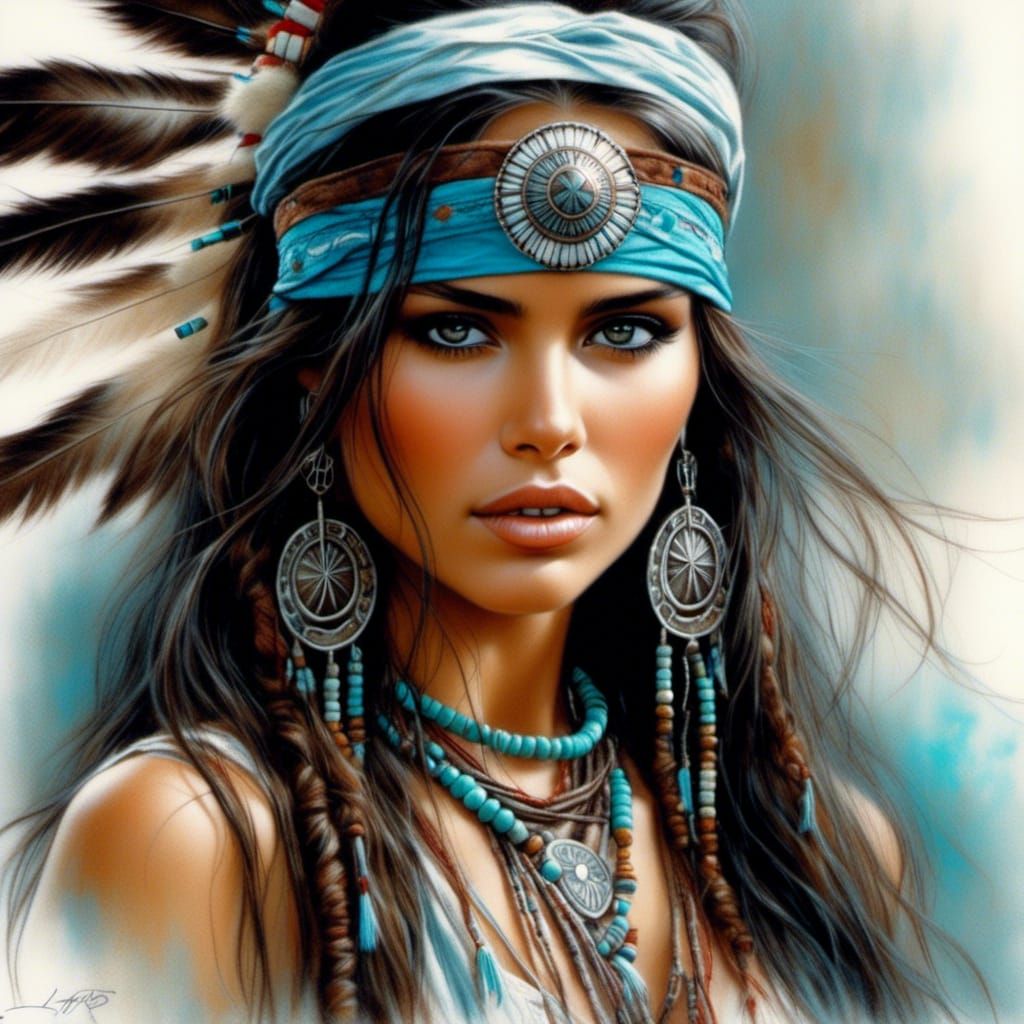Native American Woman Portrait in Hyperrealism Style