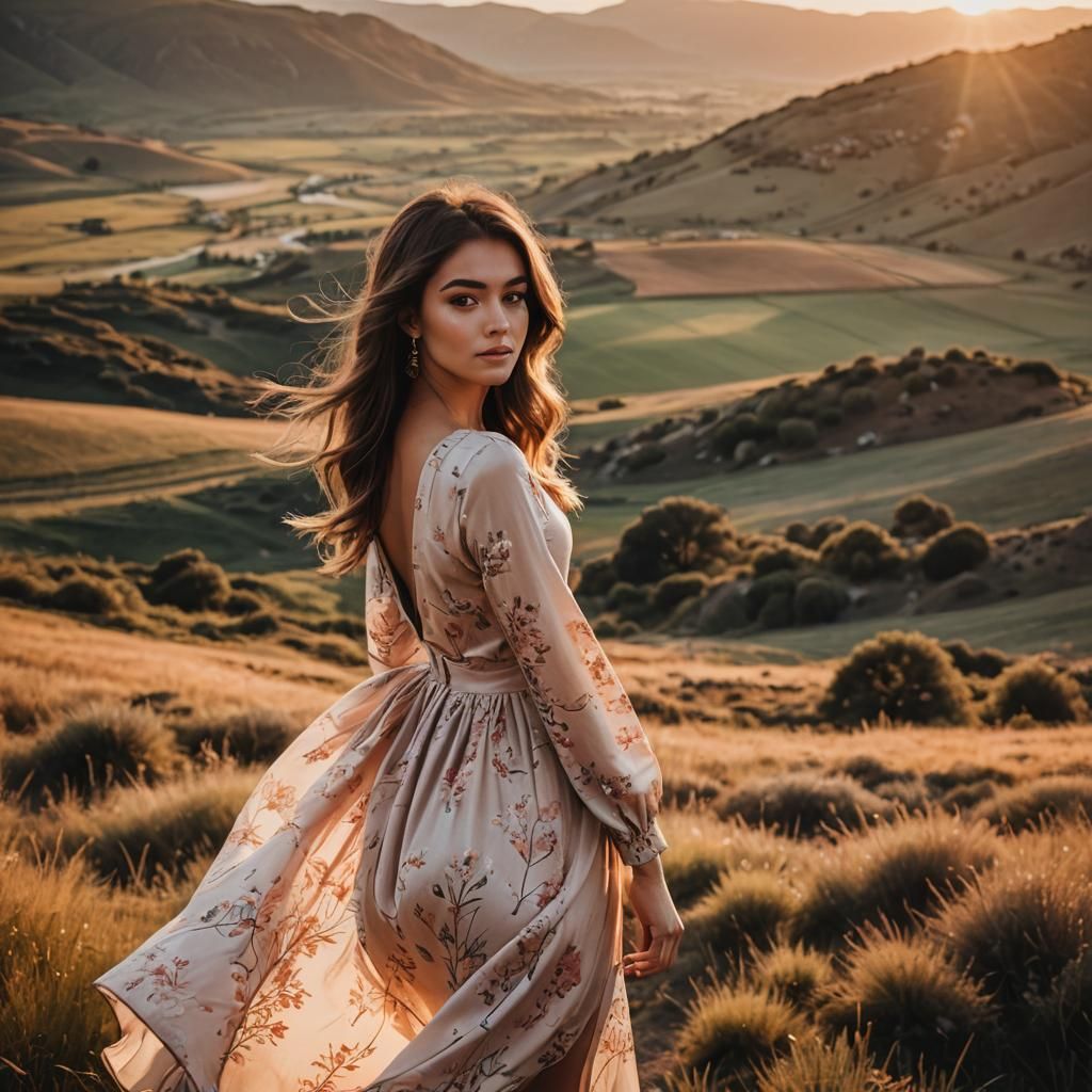 Sunset Silhouette: Woman in Landscape
