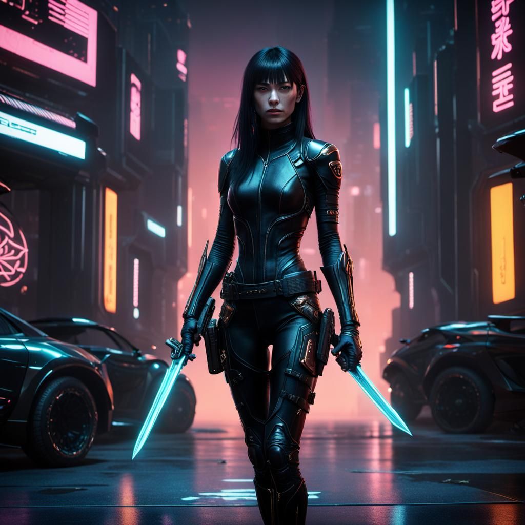 Cyberpunk Alien Girl in Combat Suit, 3D Render