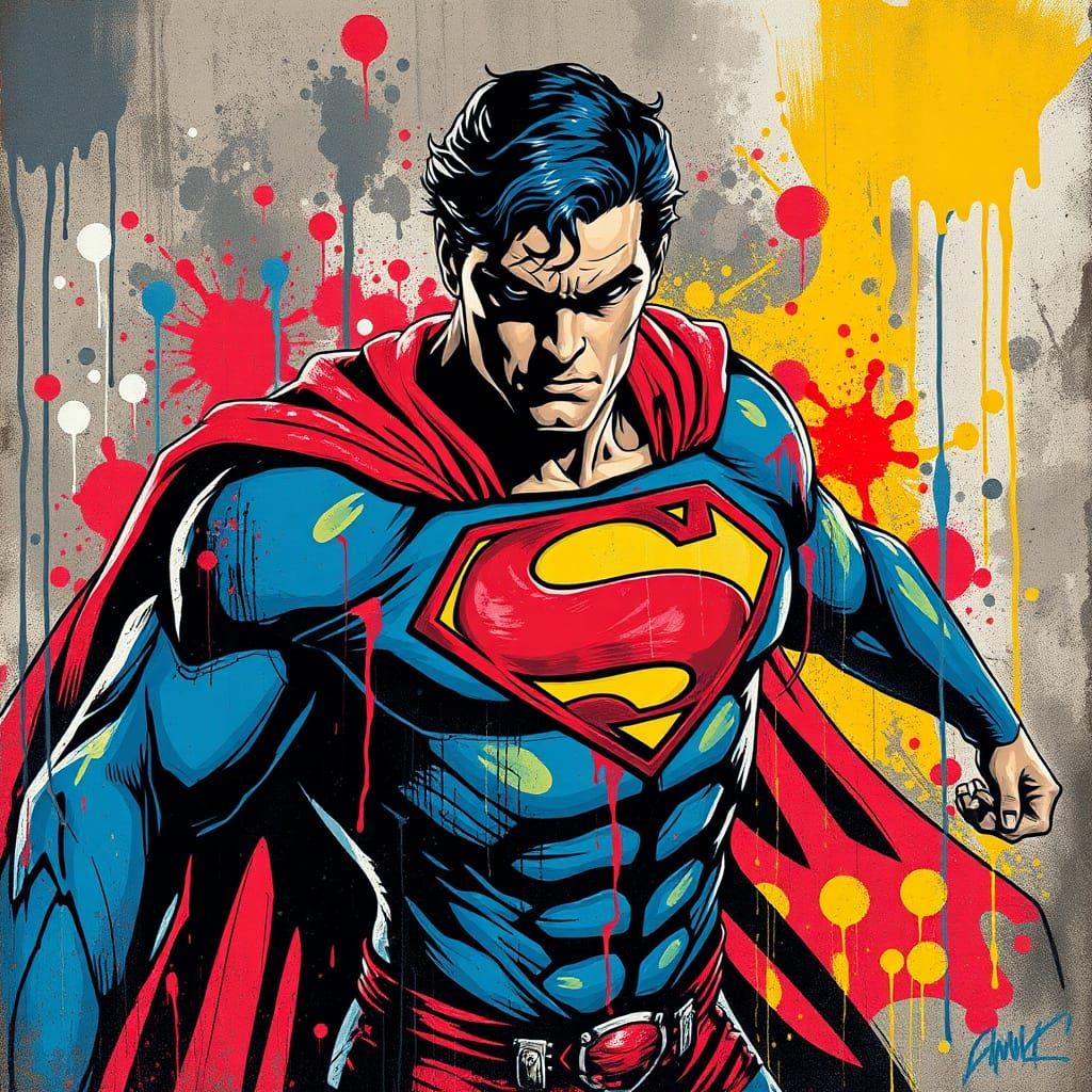 Superman in Gritty Urban Street Art Style