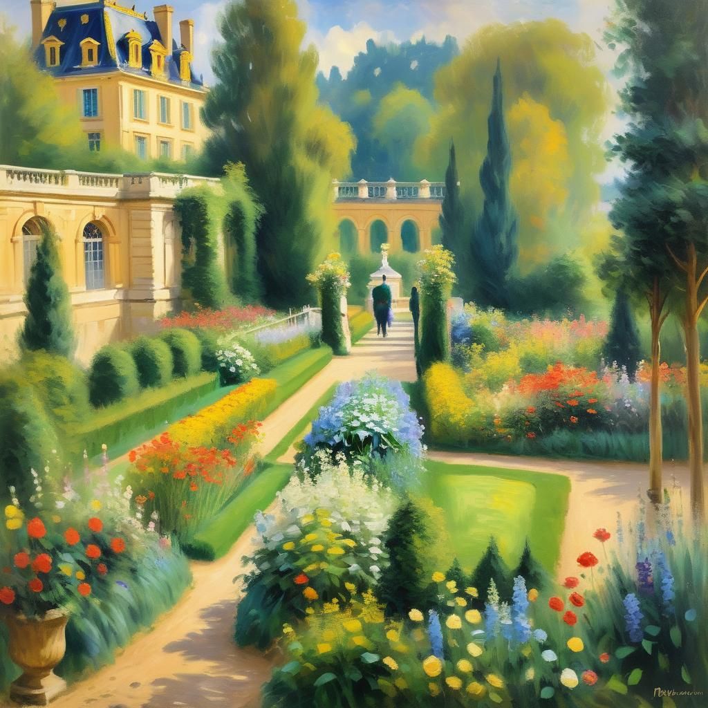 Versailles in Impressionistic Garden: A Vibrant Oil Painting