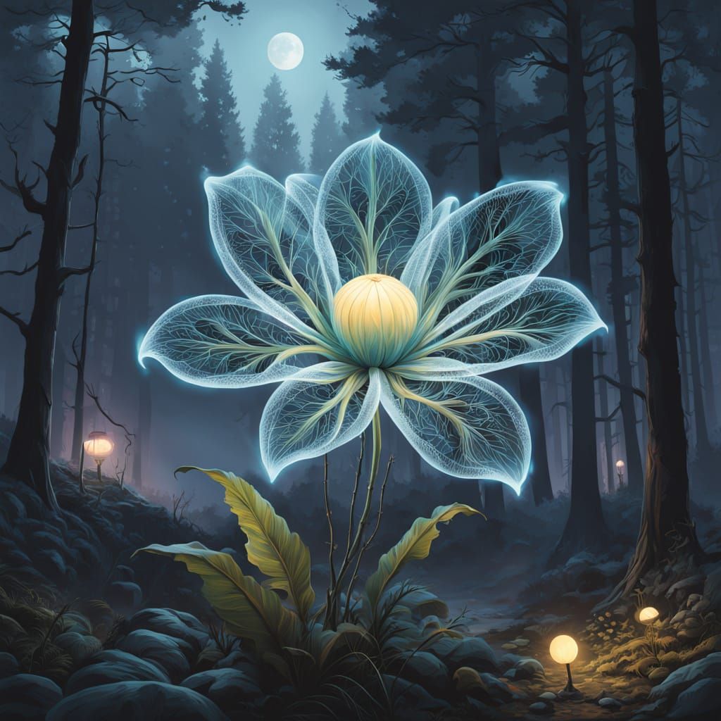 Ethereal Glass Fantasy Flower in Iridescent Hues, Blending w...