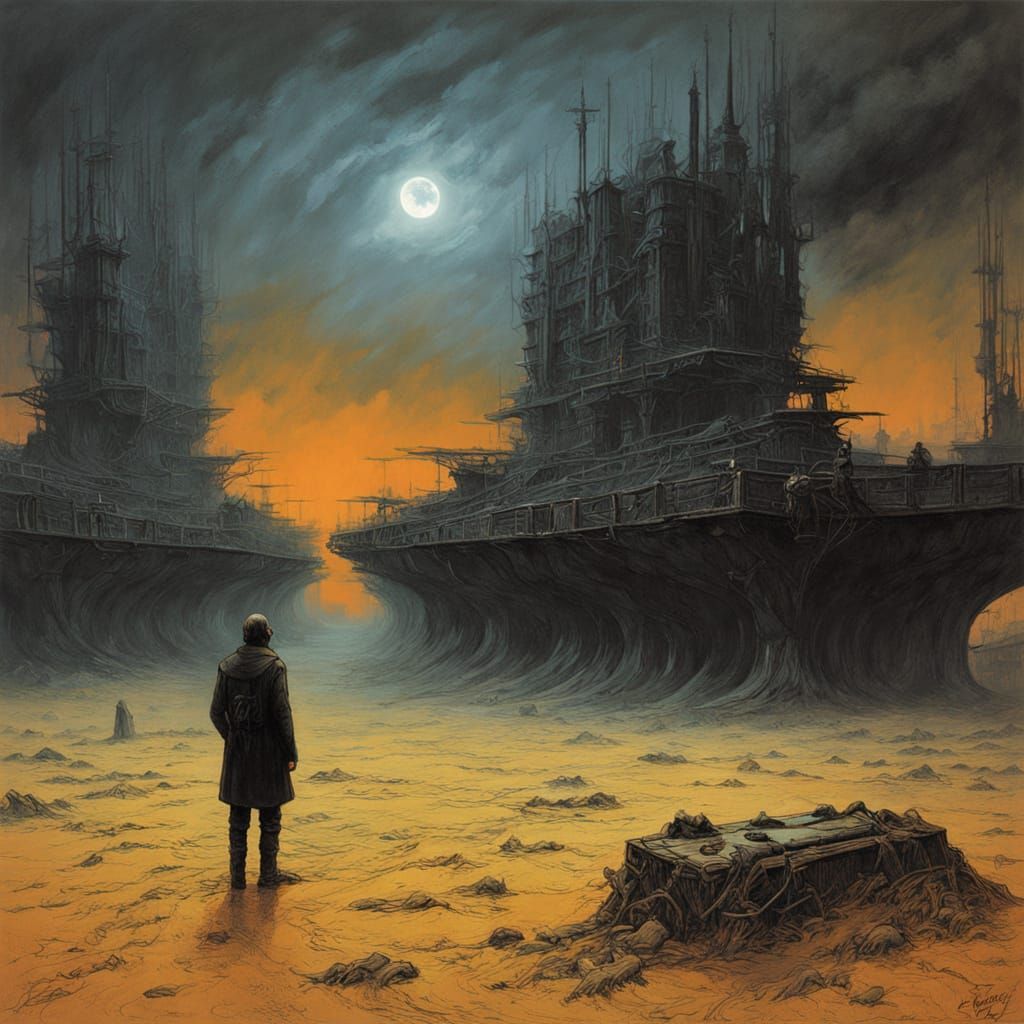 Cyberpunk Figure Stares Out at Dystopian Cityscape