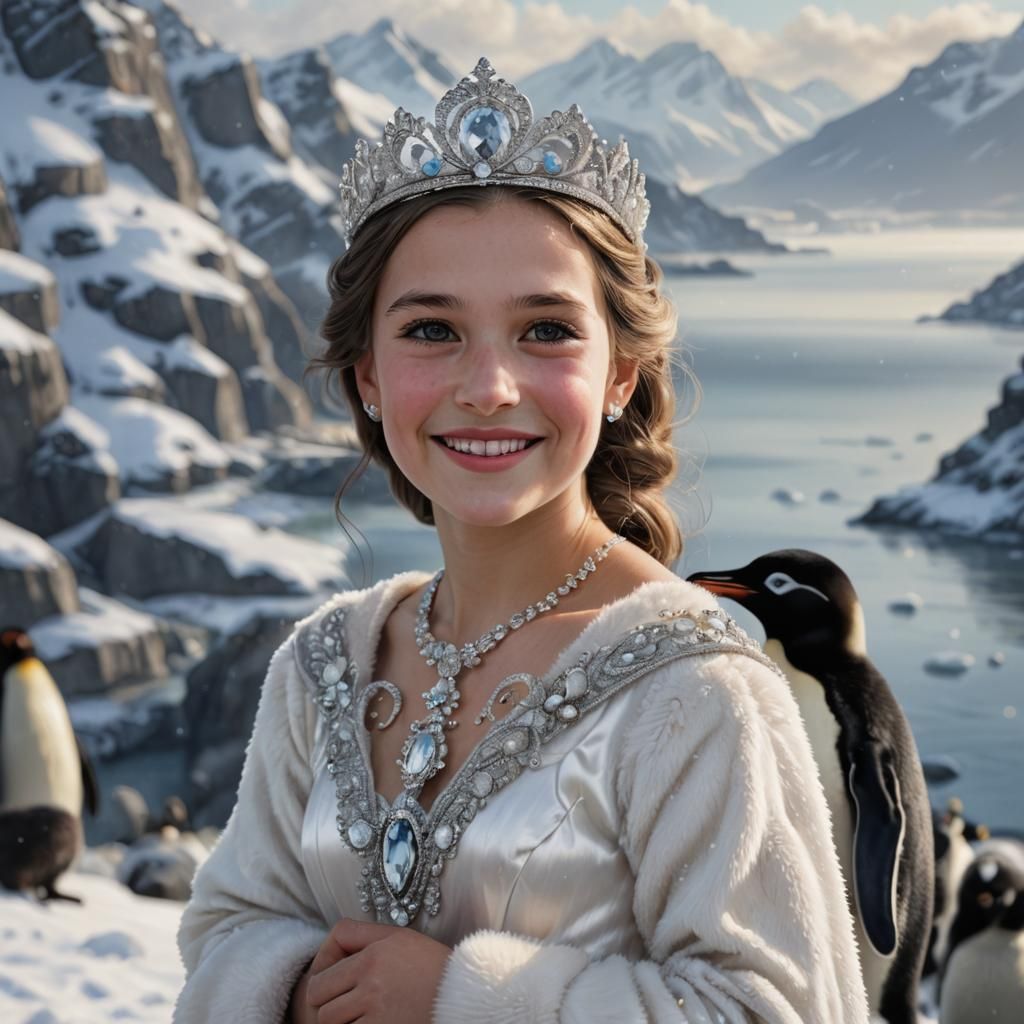 Princess Penguin with Jewel Tiara on Coastline