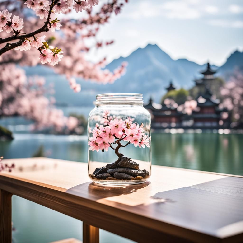 Sakura Tree in Glass Jar: Professional Photography