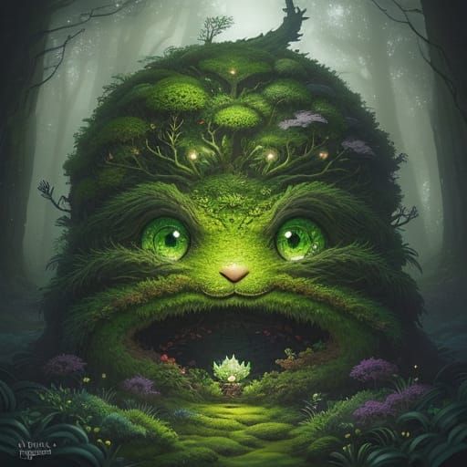 Cute Scaly Monster in Mossy Forest Pixel Art
