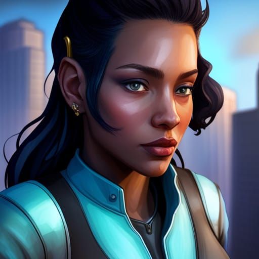 Hyperdetailed Portrait of Flying Woman Over City