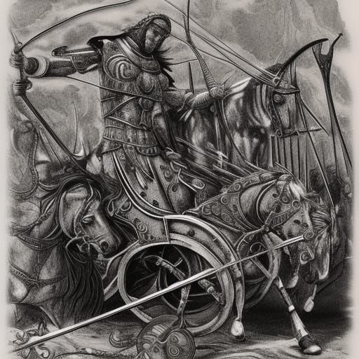 Achilles' Trojan War Chariot: Enamelled Line Art